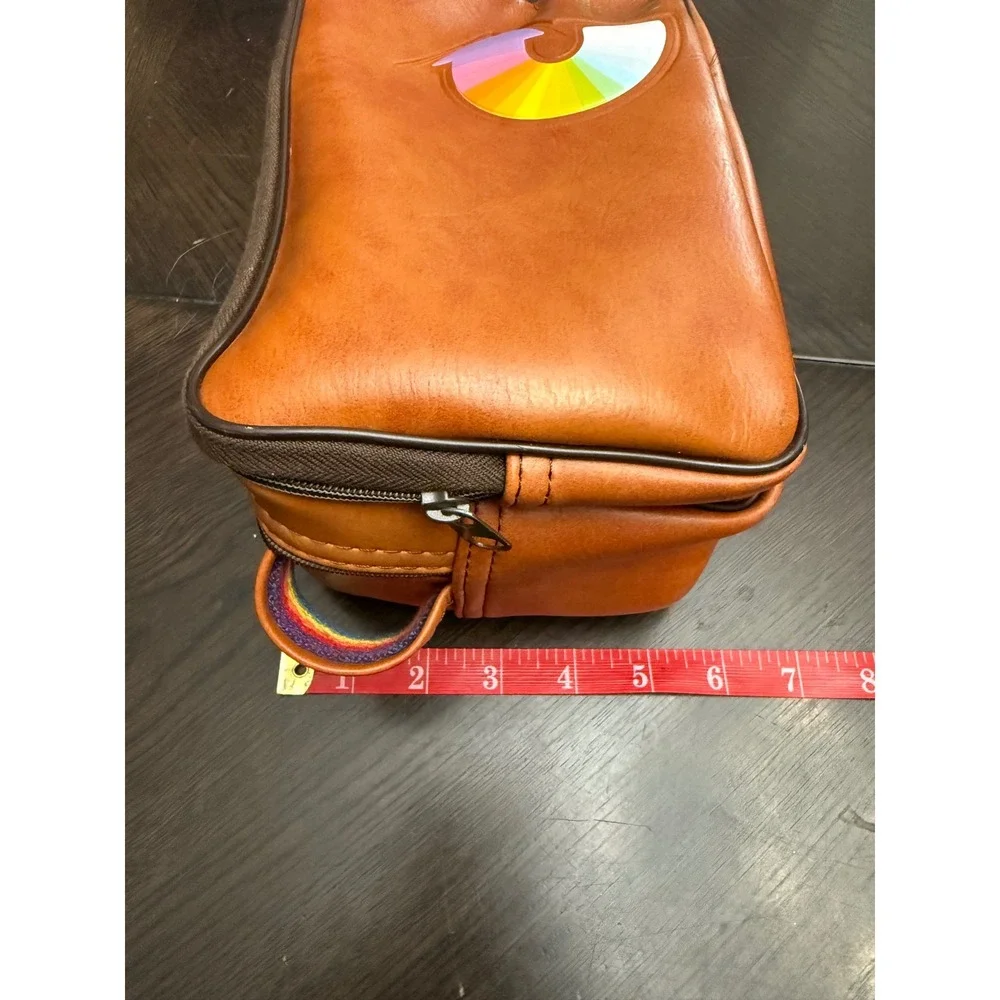 Vintage Kodak Instant Camera Bag Tan Faux Leather Rainbow Strap Retro Case